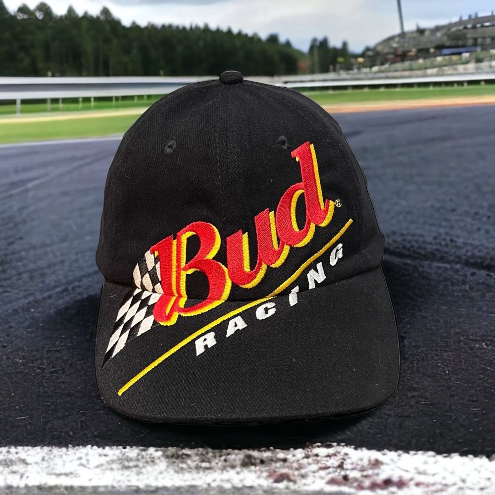 Vintage Bud Racing Strapback Hat Bill Graphic Hit Nancy Back Hit Budweiser
